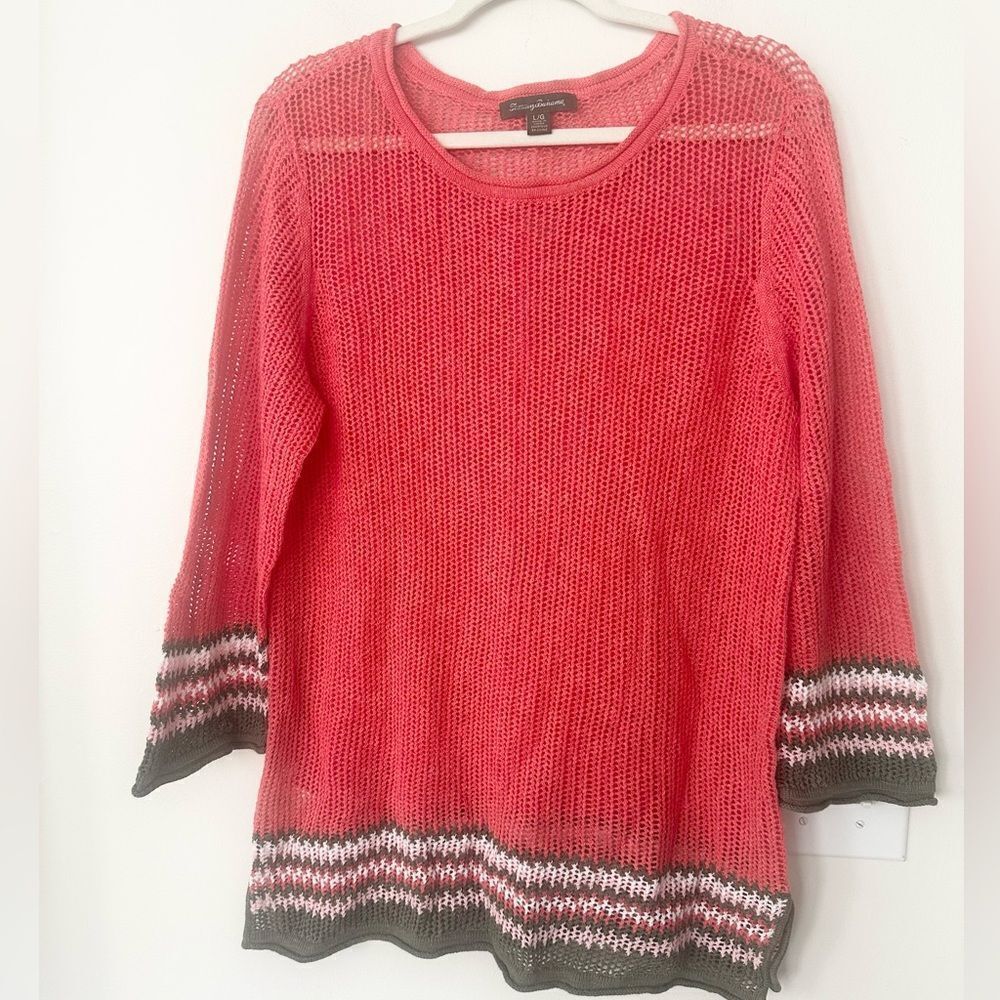 Tommy Bahama Salmon Open Knit Tunic Style Sweater XL